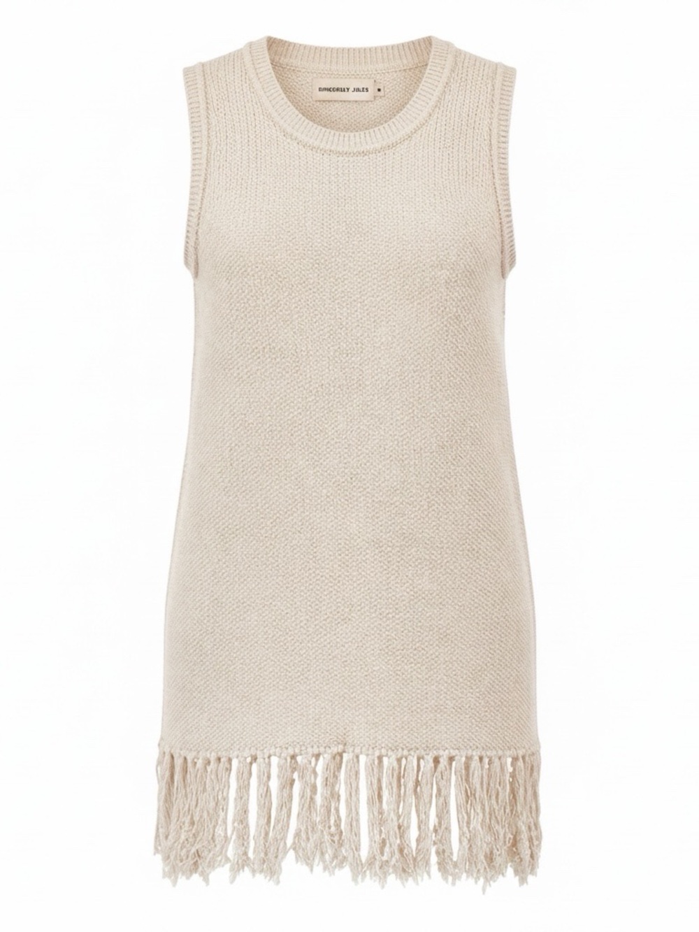 Sincerely Jules Cream Ivory Fringe Hem Sleeveless Sweater Dress - Size M - Picture 2 of 10